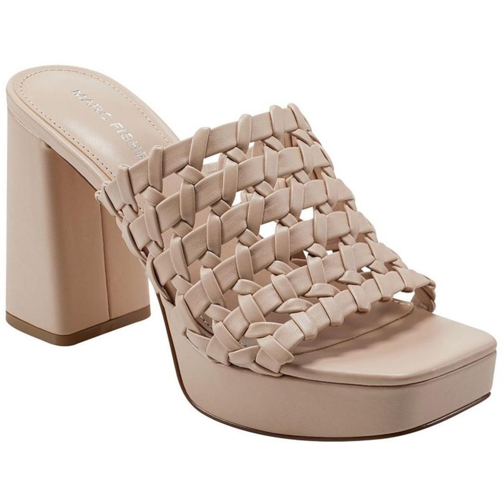 Marc Fisher Cream Woven Block Heel Sandals
